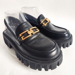 Lattelier Loafers Size 7 Chunky Lug Sole Black Gold Chain Platform Goth Punk Emo